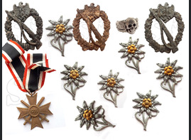 Silver Ring WEST WALL, Edelweiss, War Merit Cross and Infantry Assault Badges