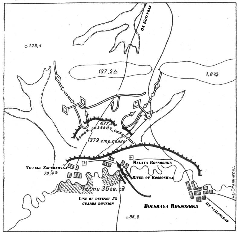 Map of fighting of 33 soldiers against German tanks, August 24, 1942