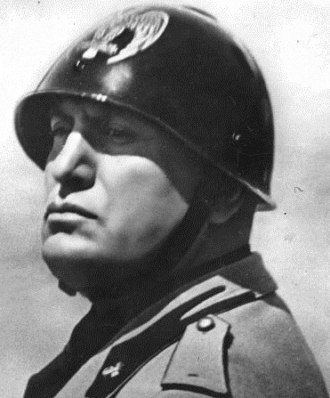 An Italian dictator Benito Mussolini in a black dress helmet M33 with an empire eagle An Italian dictator Benito Mussolini in a black dress helmet M33 with an empire eagle