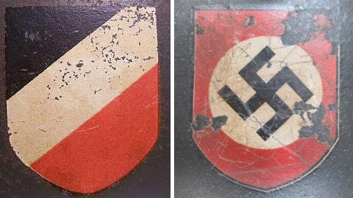 Decal versions on the right side of a helmet - German tricolor and a party shield of Deutsches Reich