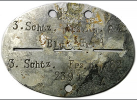German dogtag 3.Schtz.Ers.Kp.82 / from Stalingrad