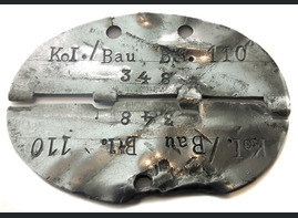 German dogtag Кol. Bau. btl. 110 / from Stalingrad