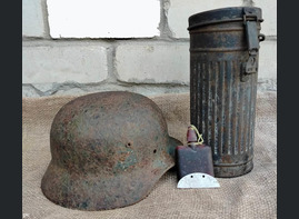 German helmet M35 + gasmask canister / from Stalingrad