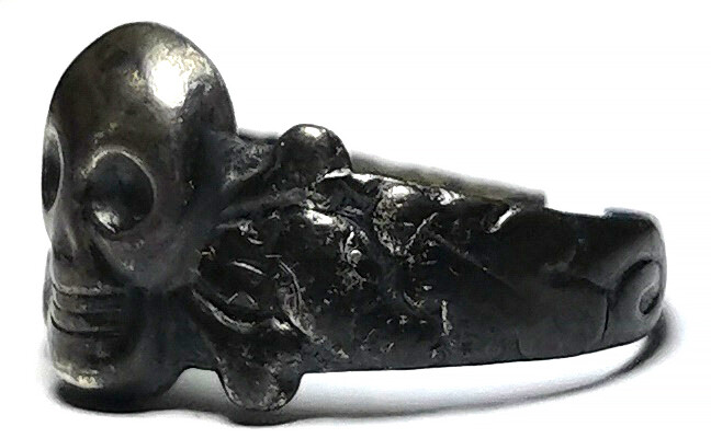 German skull ring with patina and repair