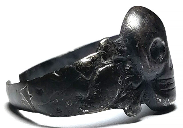 German skull ring with patina and repair
