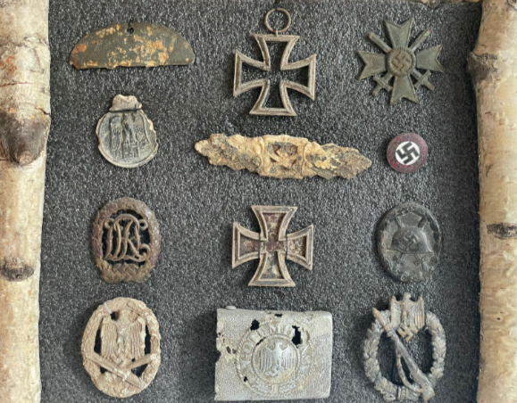 Lot of German awards from the dugout in a frame