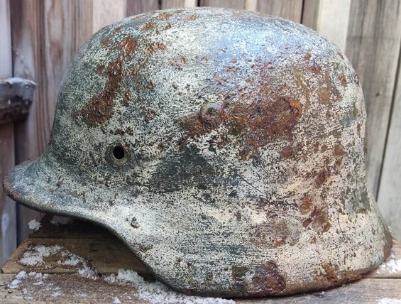 Winter camo German helmet M40 / from Novgorod