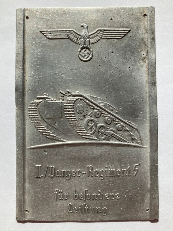 Plaque for Notable Achievements for the members of the II. Abteilung of the Panzer-Regiment 5