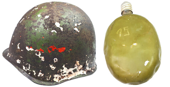 Soviet helmet SSh40 + flask / from Stalingrad