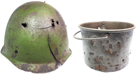 Soviet helmet SSh40 + cauldron / from Stalingrad