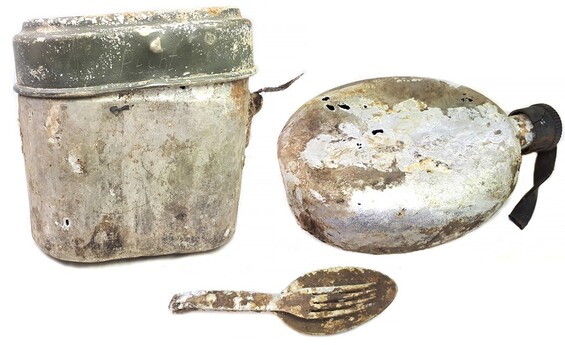 Mess tin, flask and fork-spoon / from Stalingrad