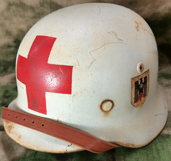 Restored German helmet M35, Red Cross