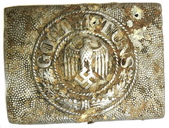 Aluminum Wehrmacht belt buckle "Gott mit Uns" by Nölle und Hück Lüdenscheid / from Novgorod