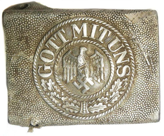 Aluminum Wehrmacht belt buckle "Gott mit Uns" / from Novgorod
