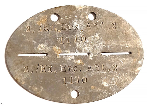 German dogtag 2./Kf.Ers.Abt.2 / from Stalingrad