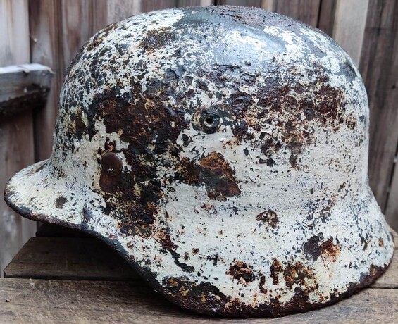 Winter camo German helmet M35 / from Smolensk