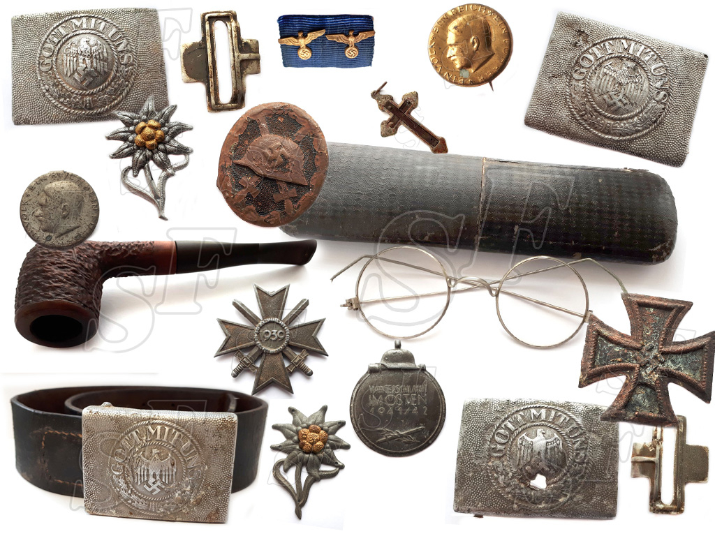 Badges, edelweisses, crosses, buckles and so on