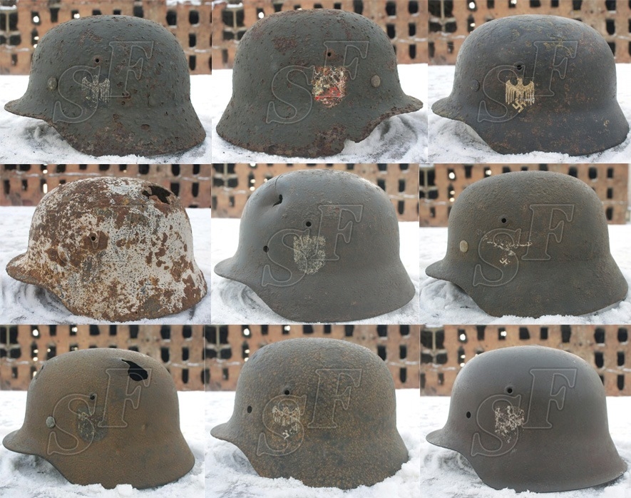 Helmets of Wehrmacht and Luftwaffe from Stalingrad for sale