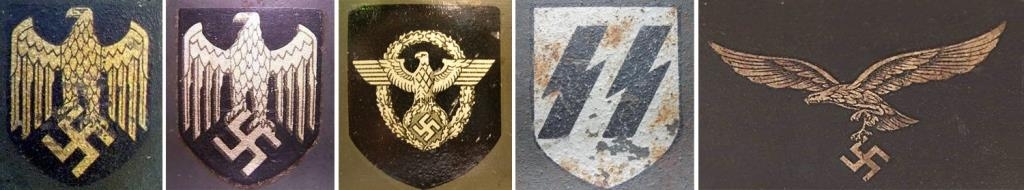 Decal versions on the left side of a helmet- Kriegsmarine, Wehrmacht, Polizei, SS, Luftwaffe