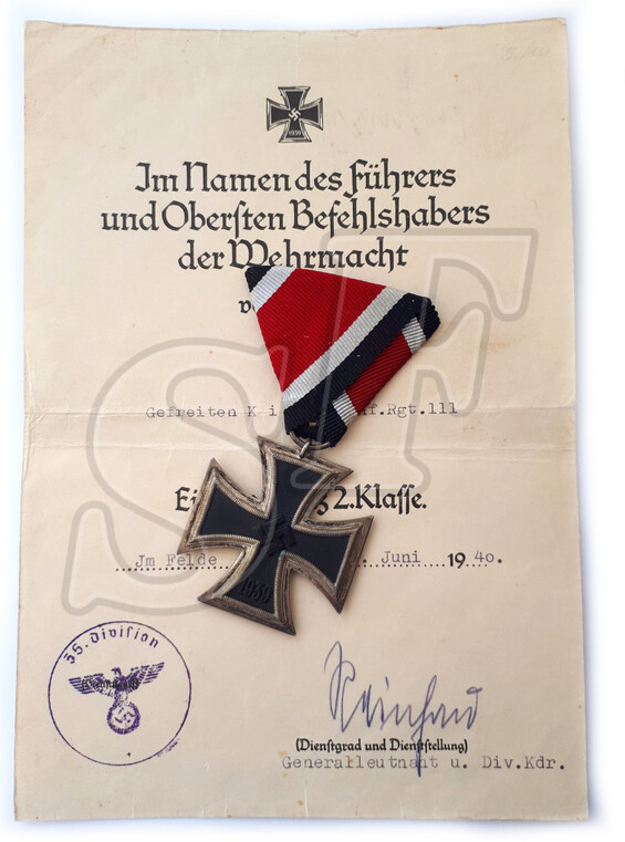 Iron Cross 2nd Class with award document