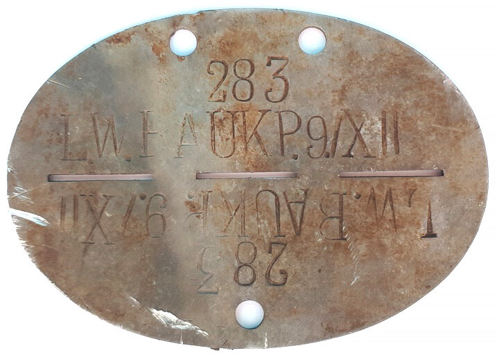 Dogtag LW.BAUKP.9./XII / from Stalingrad