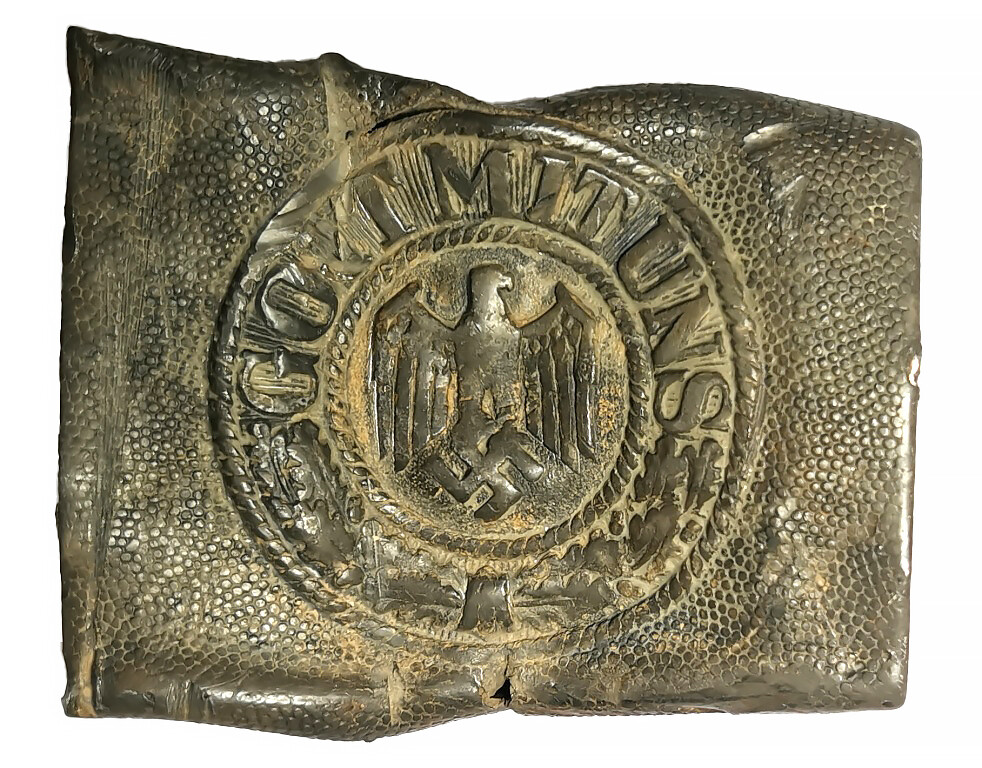 Damaged Wehrmacht belt buckle "Gott mit Uns" / from Stalingrad