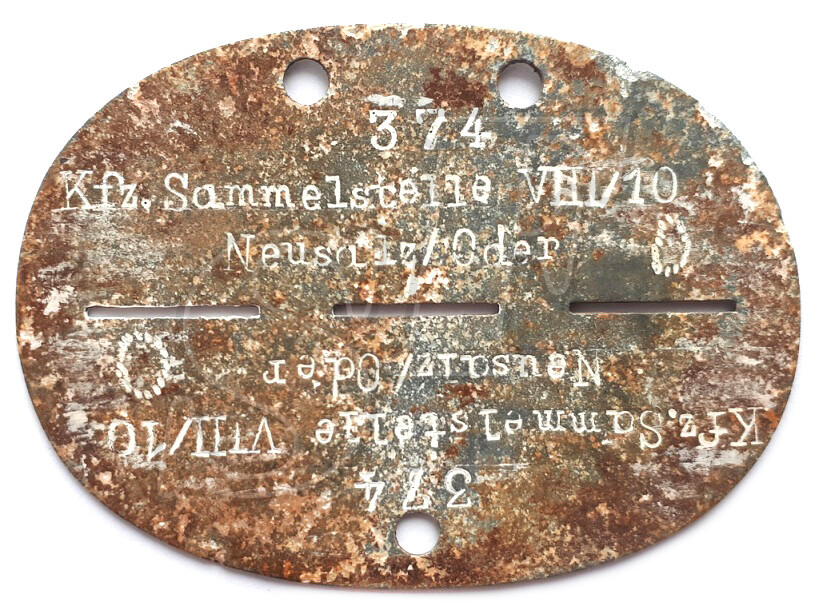 Dog tag Kfz.Sammelstelle VIII/10 Neusalz / Oder