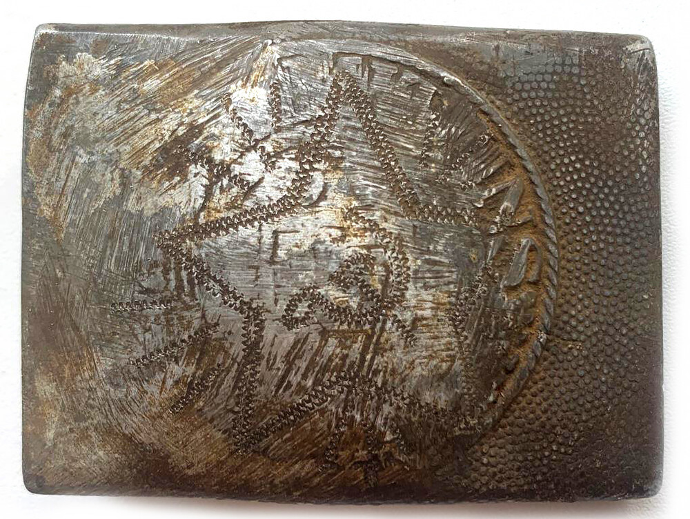 Denazification Wehrmacht belt buckle “Gott mit Uns” / from Stalingrad
