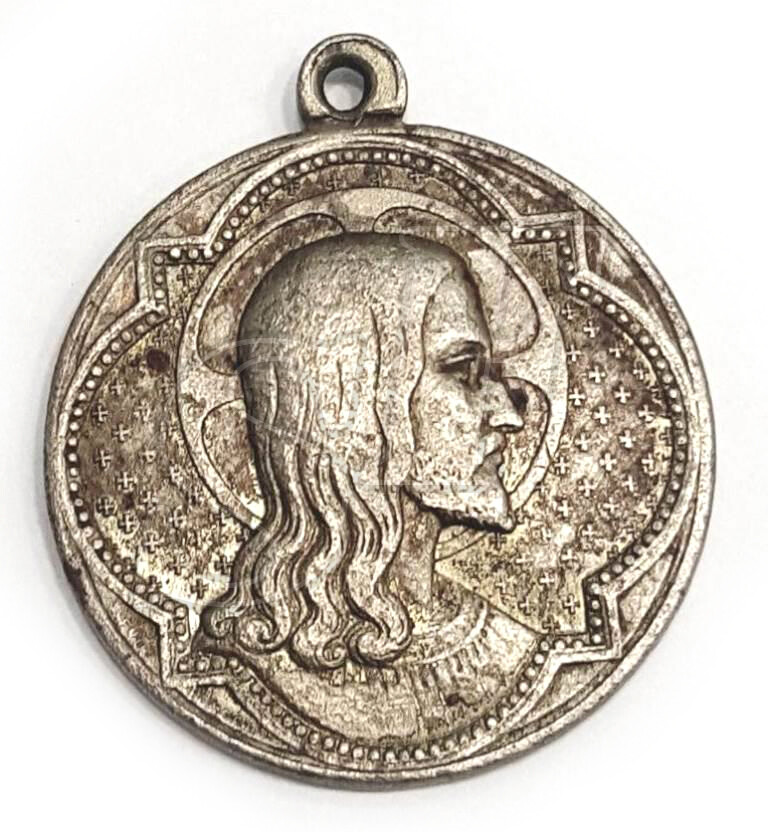 German silver Catholic icon of “Jesus and the virgin Mary”