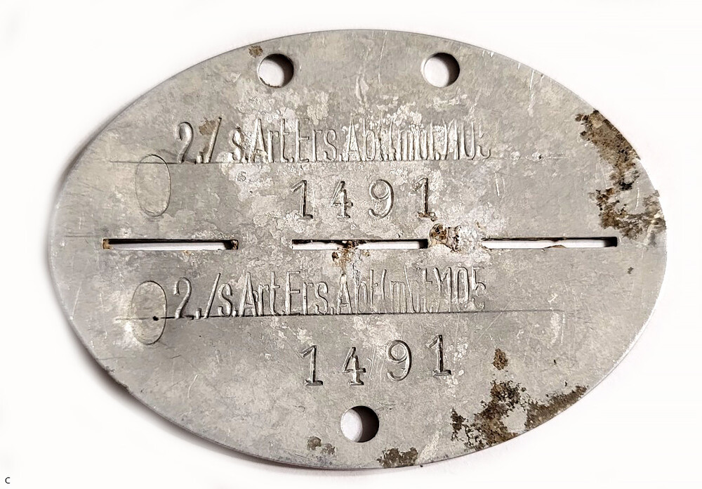 German dogtag 2./s. Art.Ers.Abt (mot)105 / from Stalingrad