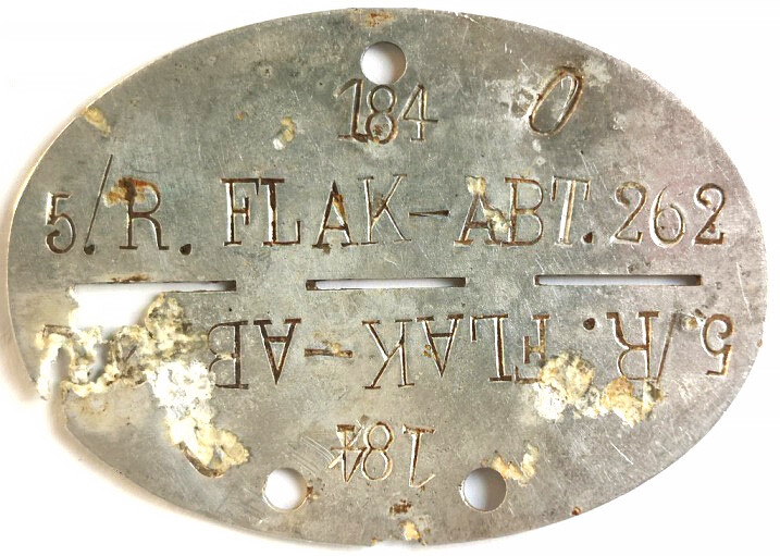 German dogtag 5./R.FLAK-ABT.262 / from Leningrad