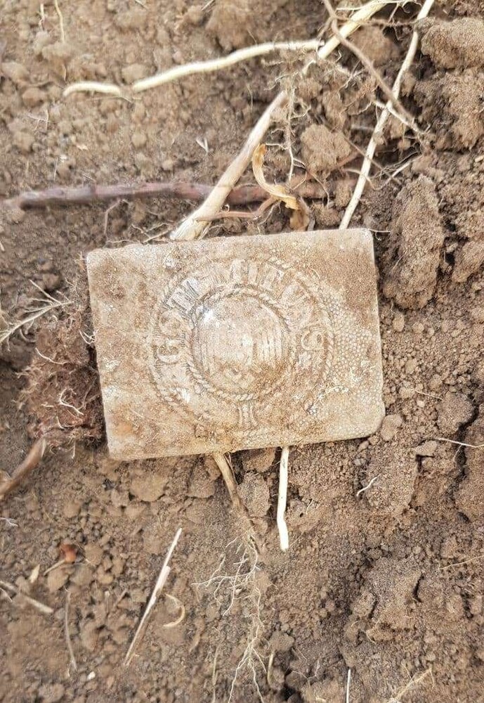 Aluminum Wehrmacht belt buckle “Gott mit Uns” / from Stalingrad